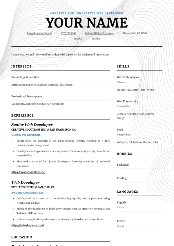 Editorial resume template