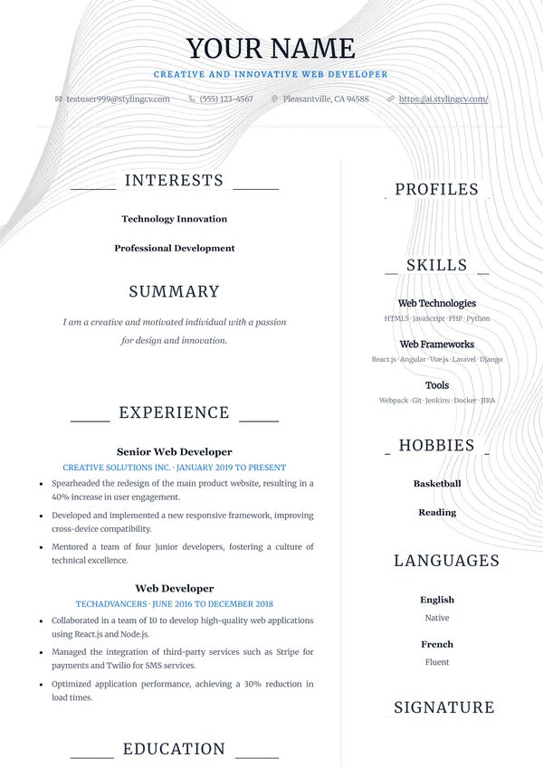 Pure resume template