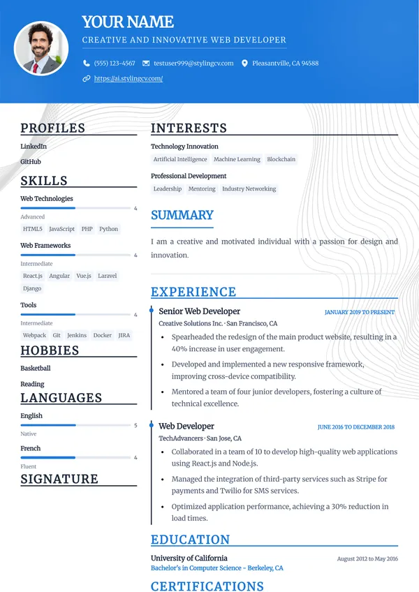 Sidebar resume template