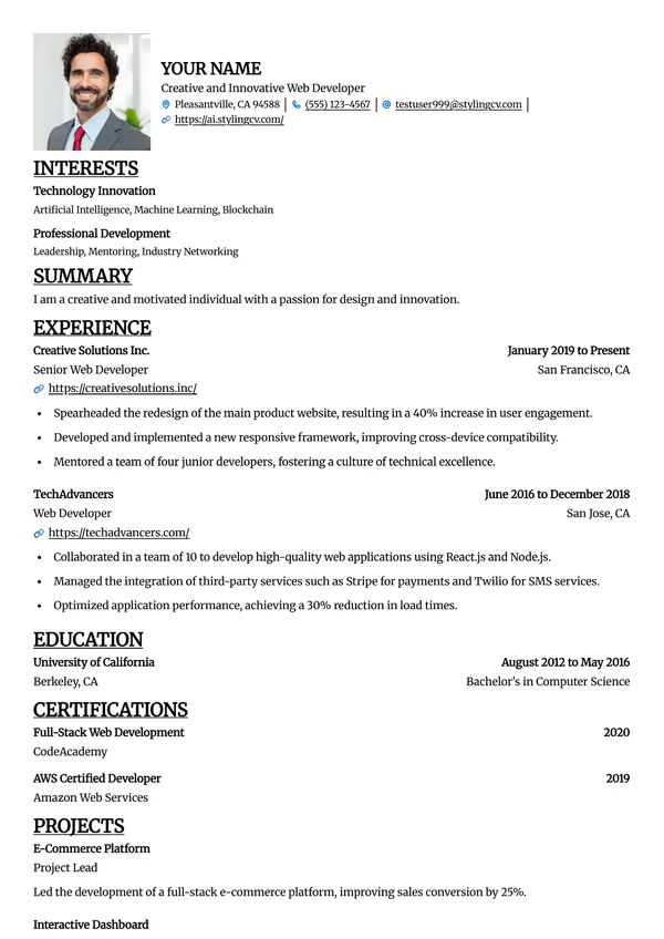 Straight resume template