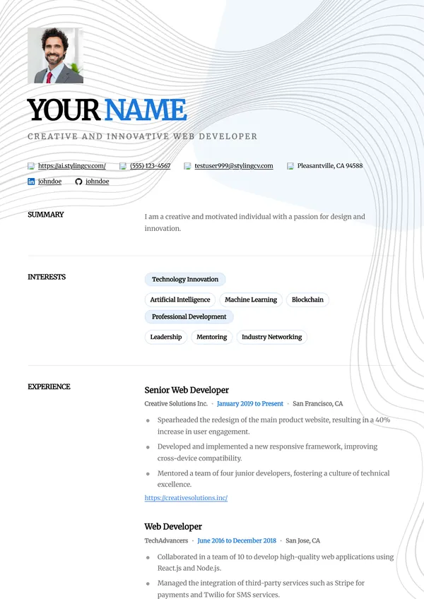 Studio resume template