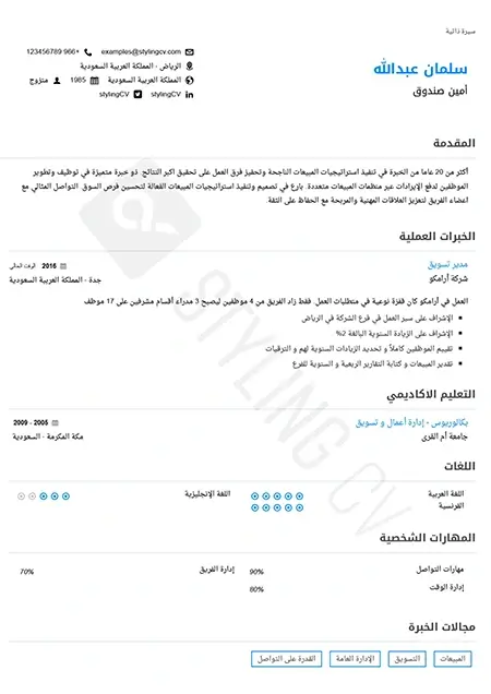 نموذج سيرة ذاتية word